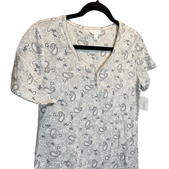 Charter Club Macy's Short Sleeve Cotton Essentials Chemise Grey Paisley S New - Picture 3 of 7